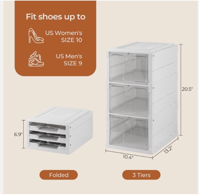 Foldable 3/6 Tiers Shoe Rack Organizer Box Stackable Storage Dust-Resistant Cover