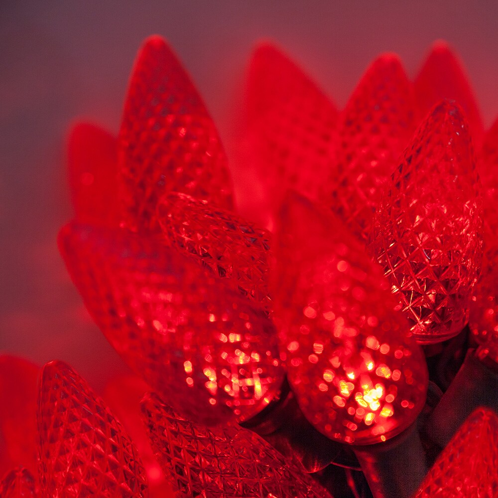 25 Red C7 LED Christmas Lights, Green Wire, 8&#x22; Spacing