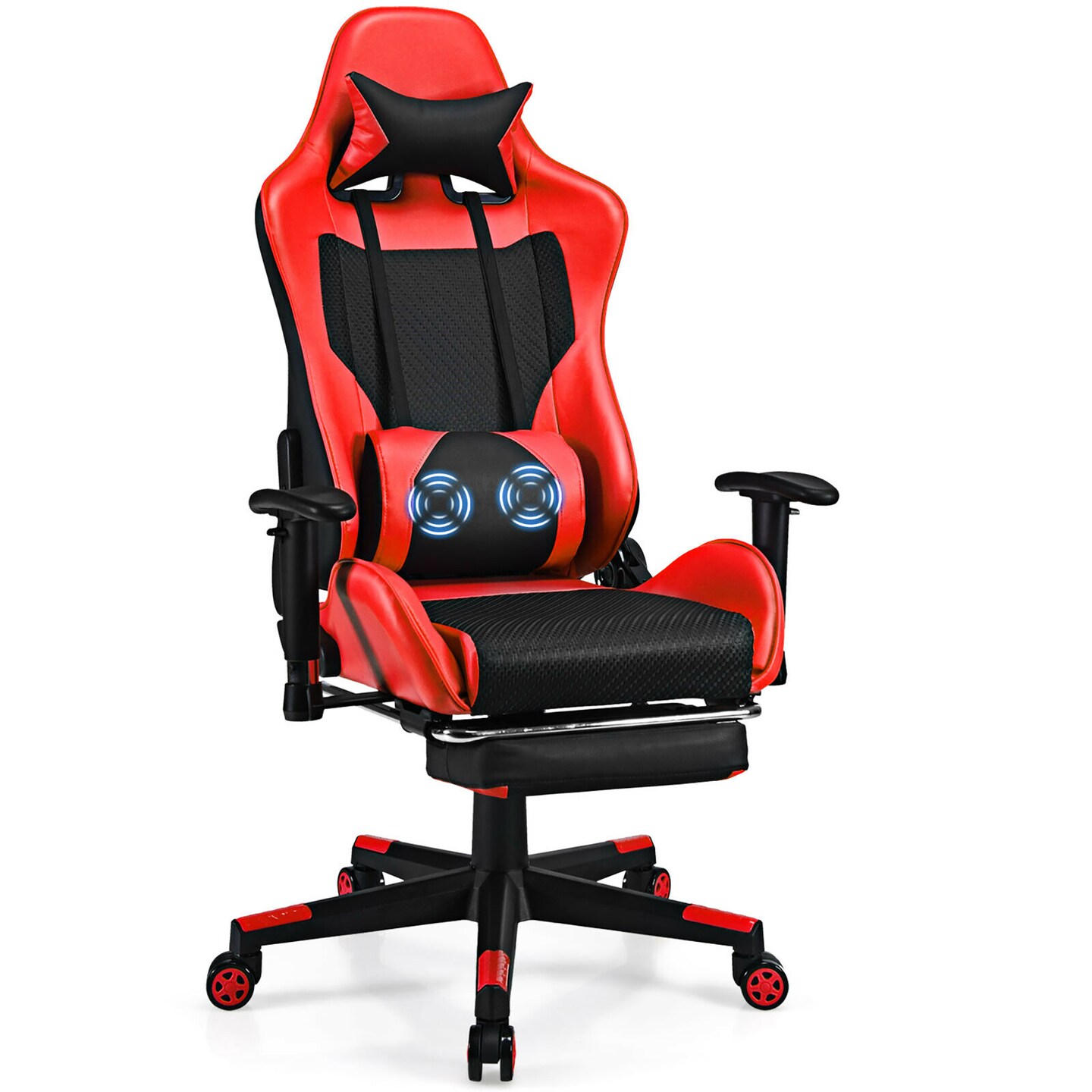 Costway Massage Gaming Chair Recliner Racing Chair w/ Massage Lumbar Support &#x26; Footrest