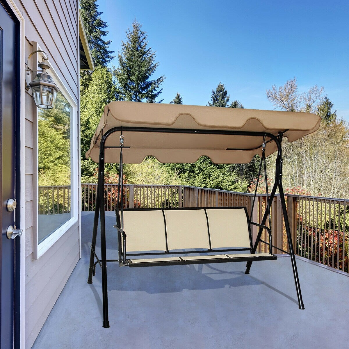 3 Person Patio Swing with Polyester Angle Adjustable Canopy