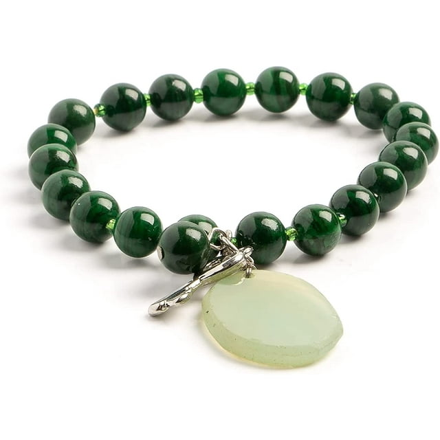 Earth's Jewels Semi-Precious Dyed Malachite Natural Jasper Green Bracelet, Agate & Key Charm