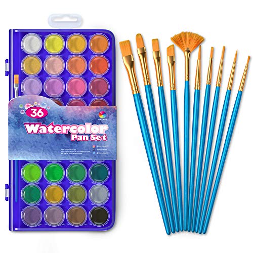 46 Pack Watercolor Paint Set, 36 Colors Watercolor Pan with 10