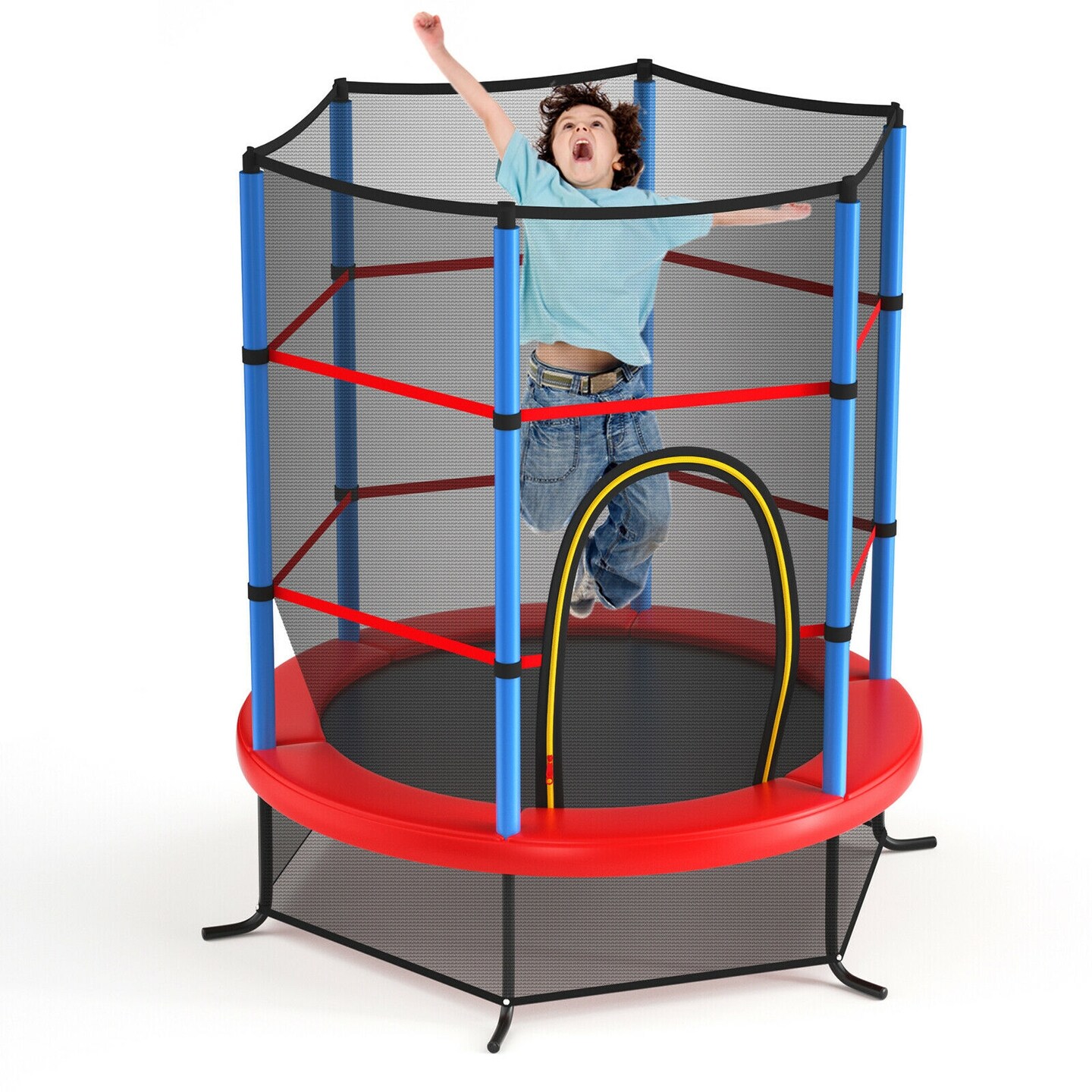 65 Inch Kids Recreational Trampoline Bouncing Jumping Mat with Enclosure Net