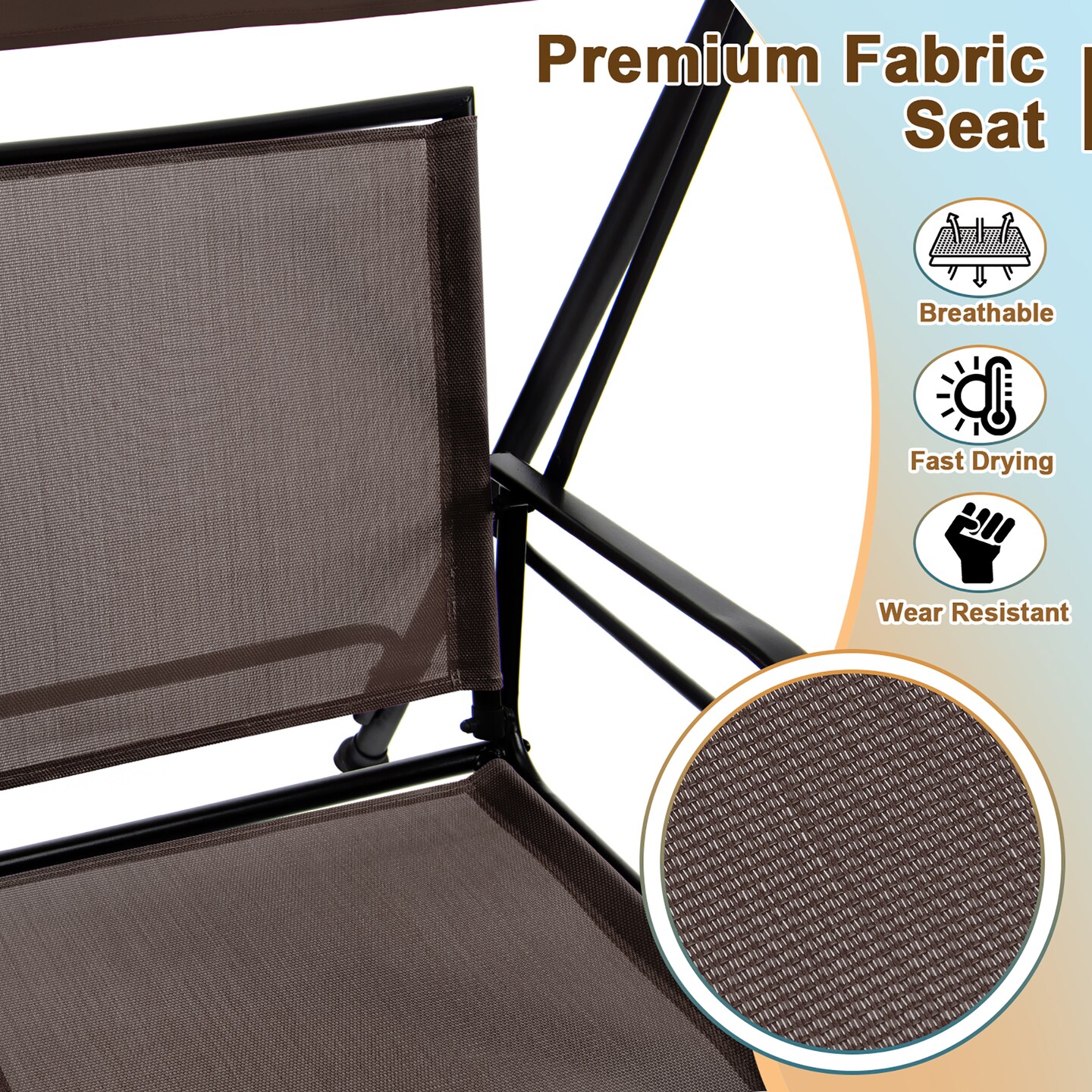 Costway 2-Seat Patio Swing Porch Swing with Adjustable Canopy for Garden Black/Dark Brown