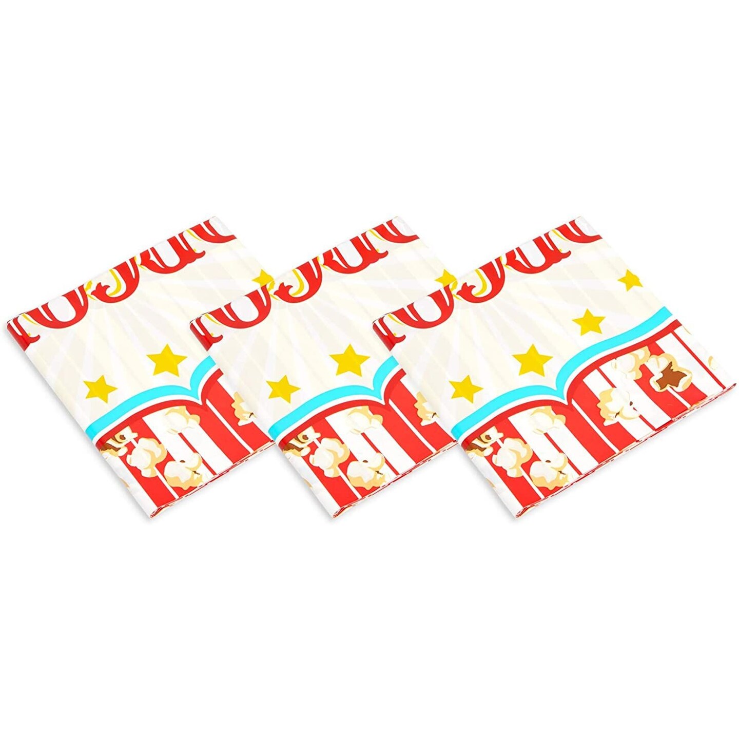 Popcorn Tablecloths for Movie Night, Carnival Party Supplies (54 x 108 In, 3 Pack)