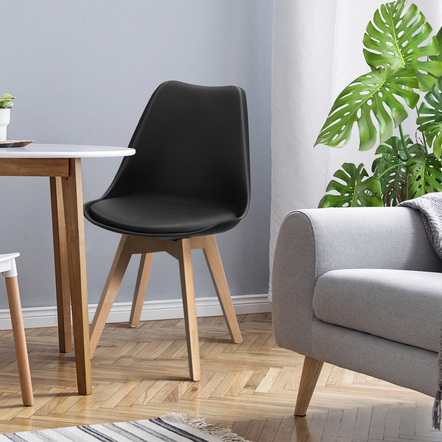 Set of 4 High Backrest Dining Side Chair with Ergonomic Seat and Solid wood Legs