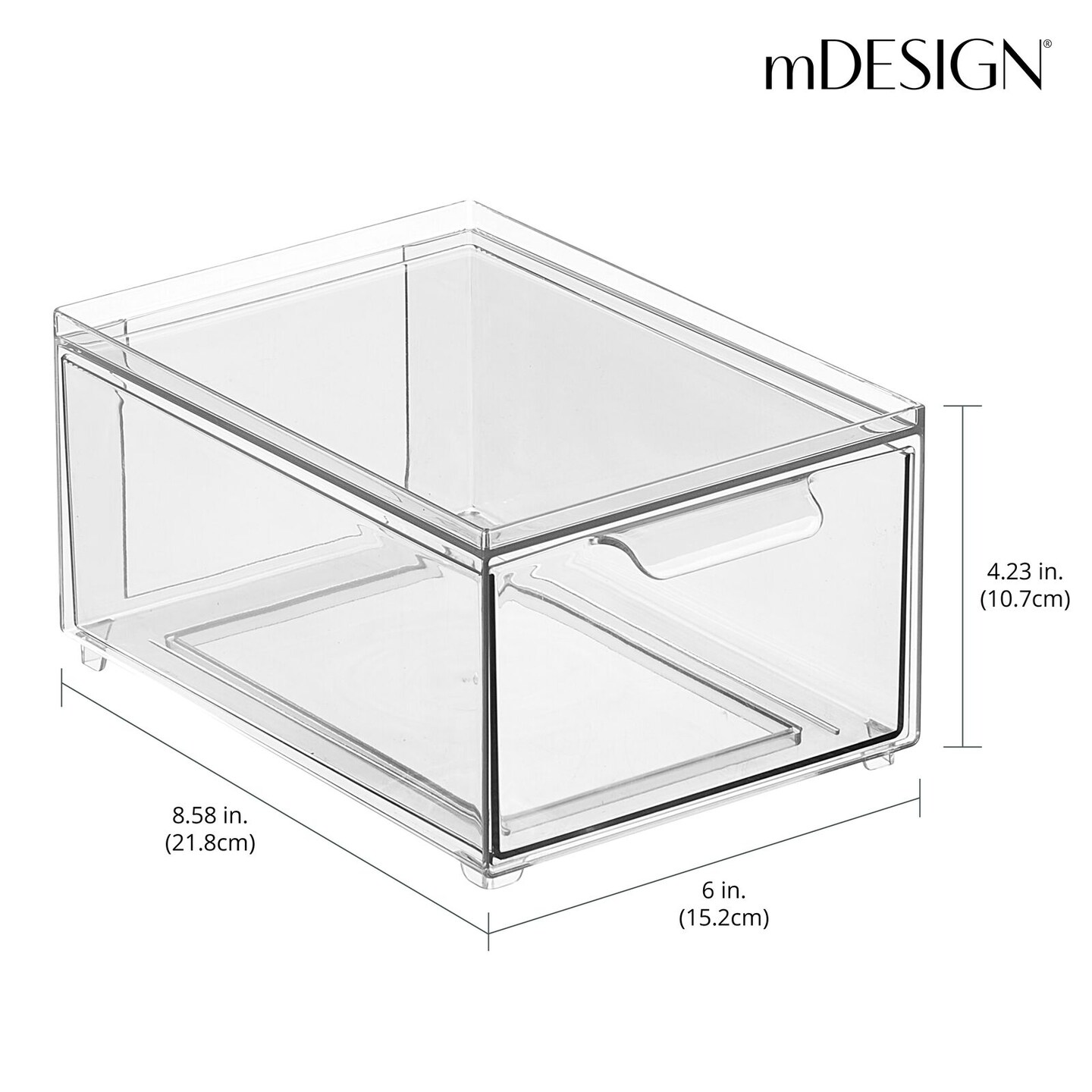 mDesign Plastic Stackable Bathroom Vanity Storage Organizer with Drawer