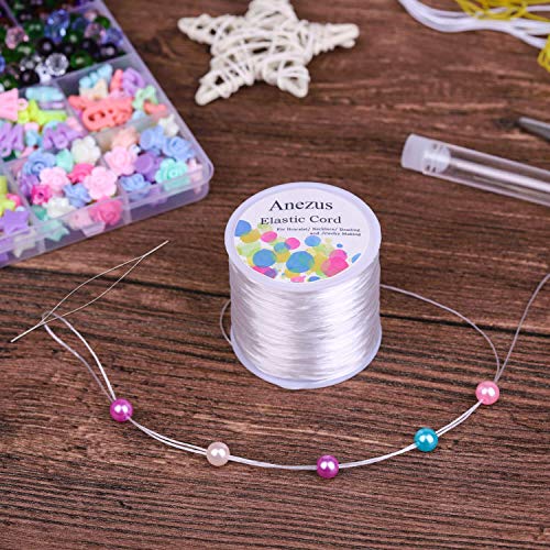 Stretchy String for Bracelets, Anezus Elastic String Jewelry Bead Cord with 2 Pieces Large Eye Beading Needles for Seed Beads, Pony Beads, Bracelets and Jewelry Making White