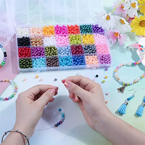 1960 PIECES Pearl Beads, 6mm 28 Colors Multicolor Loose Beads for Crafts with Holes for Jewelry Making, Small Filler Beads for Crafting Bracelet Necklace Earrings