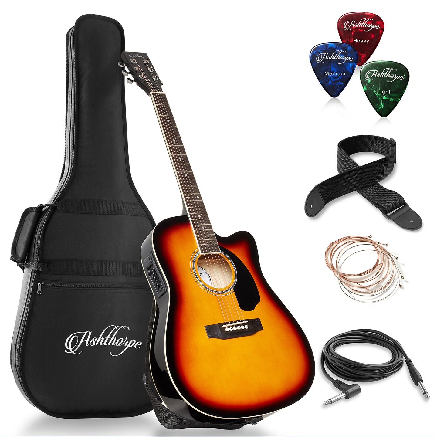 Ashthorpe Full-Size Cutaway Thinline Acoustic-Electric Guitar Package - Premium Tonewoods
