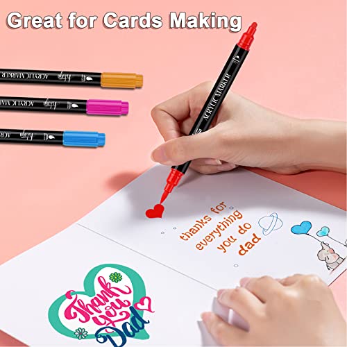 36 Colors Acrylic Paint Pens, Dual Tip Pens With Medium Brush Tip, Paint Markers for Rock Painting, Ceramic, Wood, Plastic, Calligraphy, Scrapbooking, Brush Lettering, Card Making, DIY Crafts