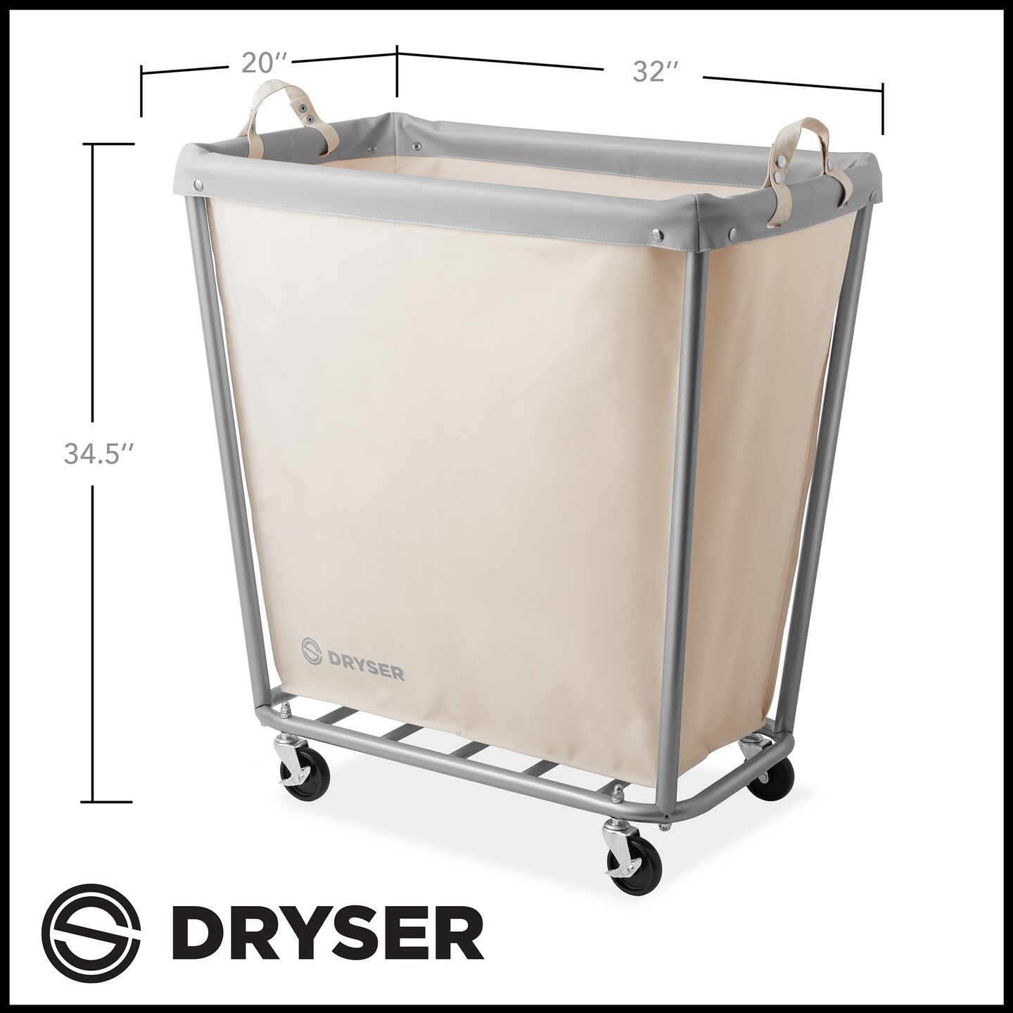 Dryser Commercial Heavy-Duty Rolling Laundry Hamper, Steel Frame Cart on Wheels with Removable Canvas Bin for Hotel or Home