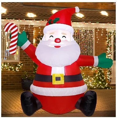 4ft Christmas Inflatables Blow Up Yard Decorations, Inflatable Santa Claus Christmas Outdoor Decoration, Blow Up Santa Claus with Candy Cane for Christmas Yard Garden Decorations