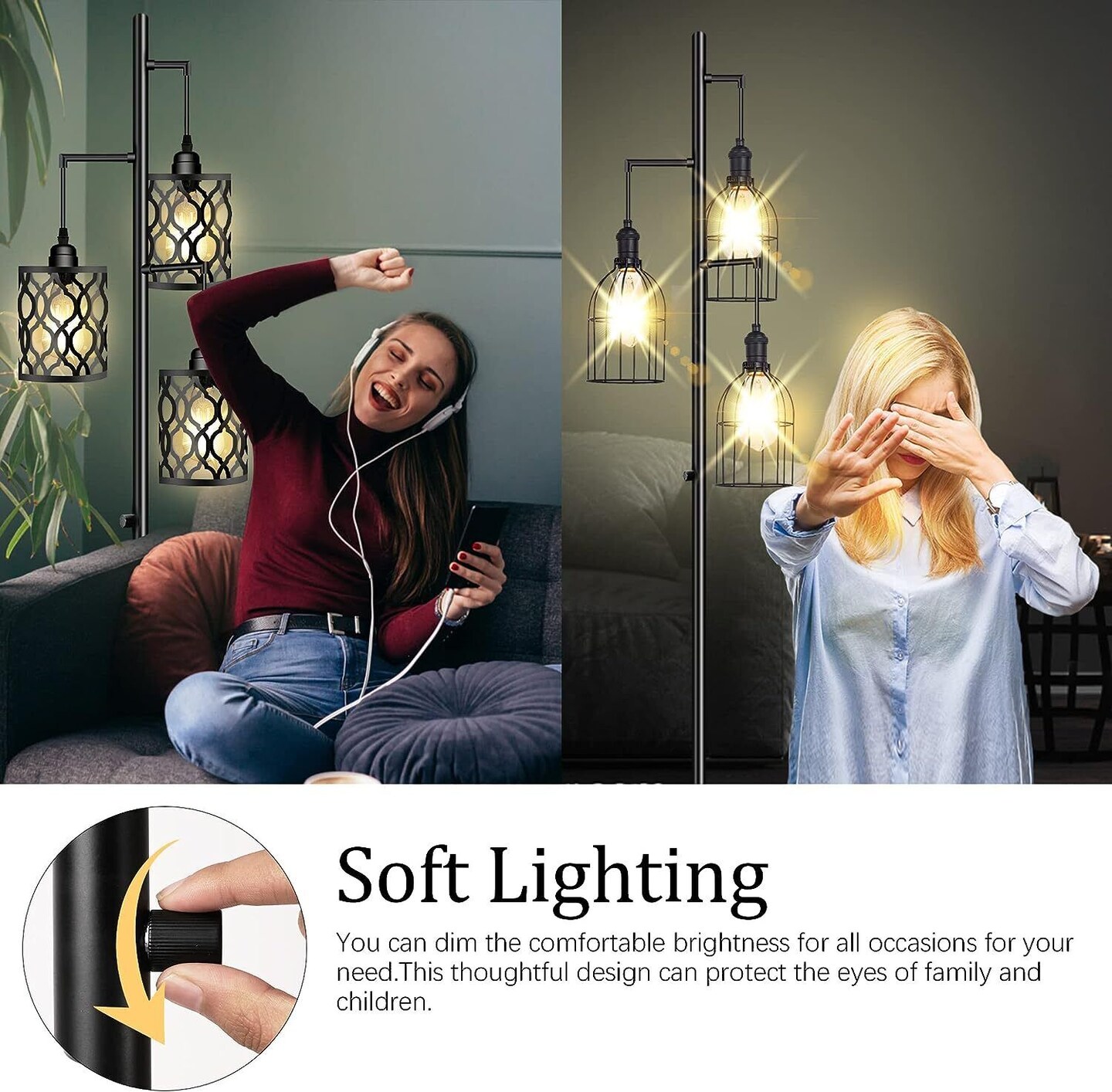 Dimmable Farmhouse Floor Lamp 3 Light