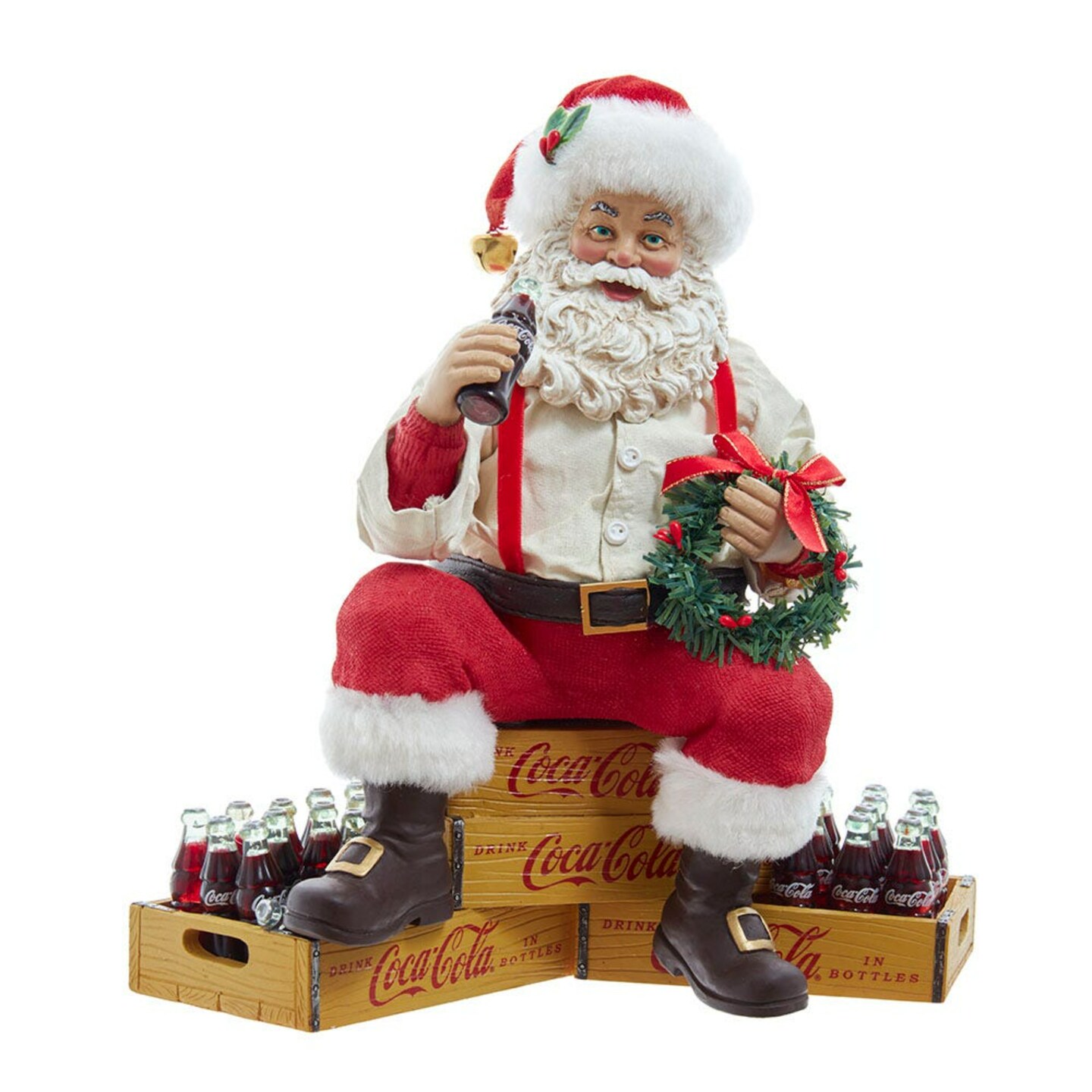 KSA Santa Sitting on Coca Cola Crates Tabletop Figurine - 9&#x22;