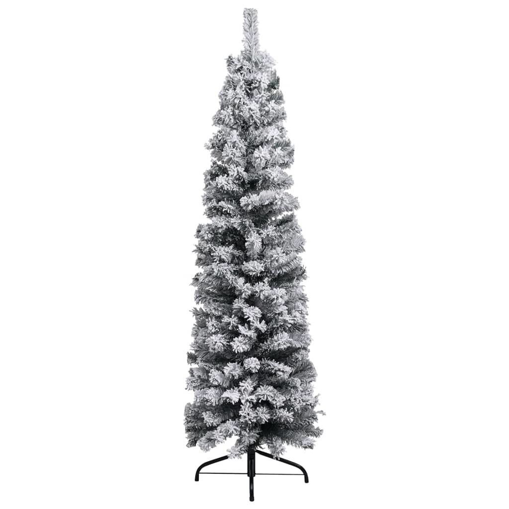 Slim Christmas Tree with LEDs&Ball Set&Flocked Snow Green