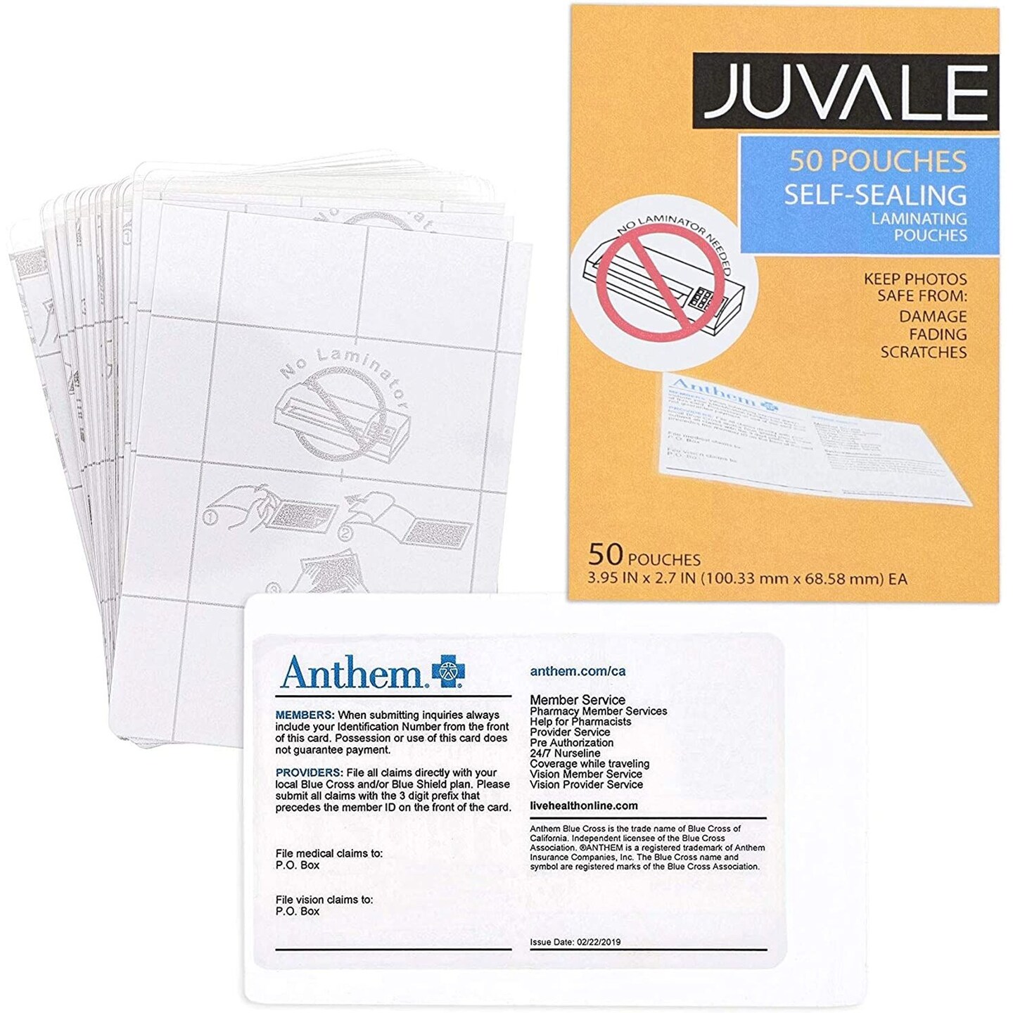 Juvale 50-Pack Self-Sealing Laminating Pouches, Business Card Size, 4 x 2.5 inches