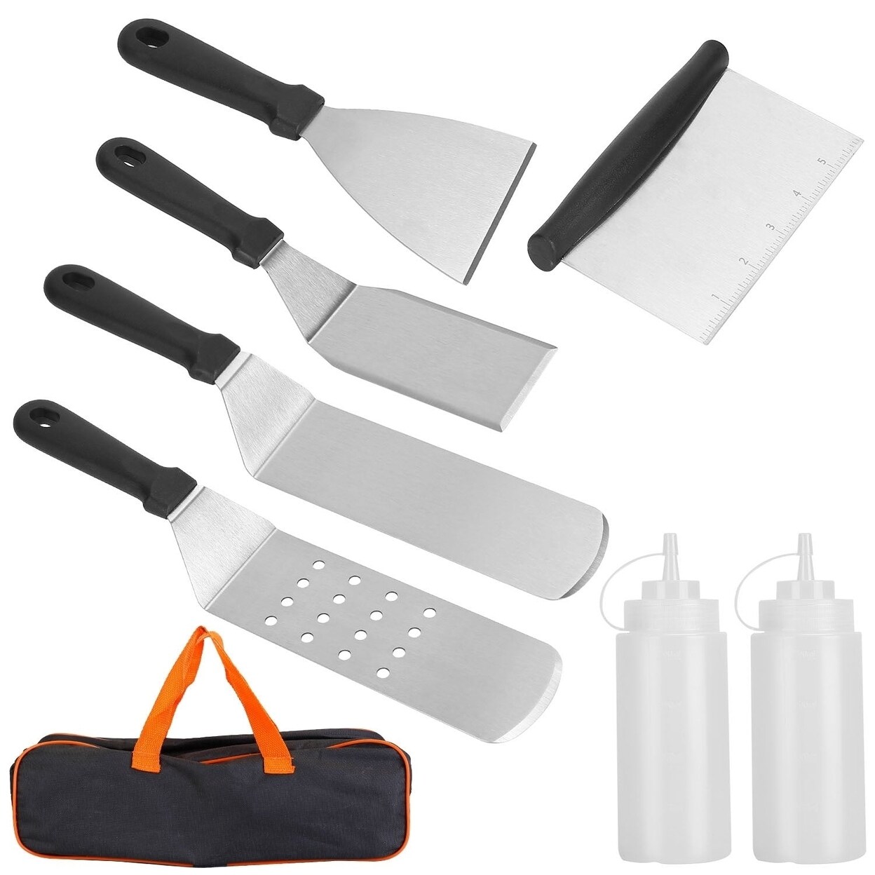 SKUSHOPS 7Pcs Griddle Accessories Kit Stainless Steel BBQ Grilling Utensil Tools Outdoor Barbecue Griddle Spatulas Set