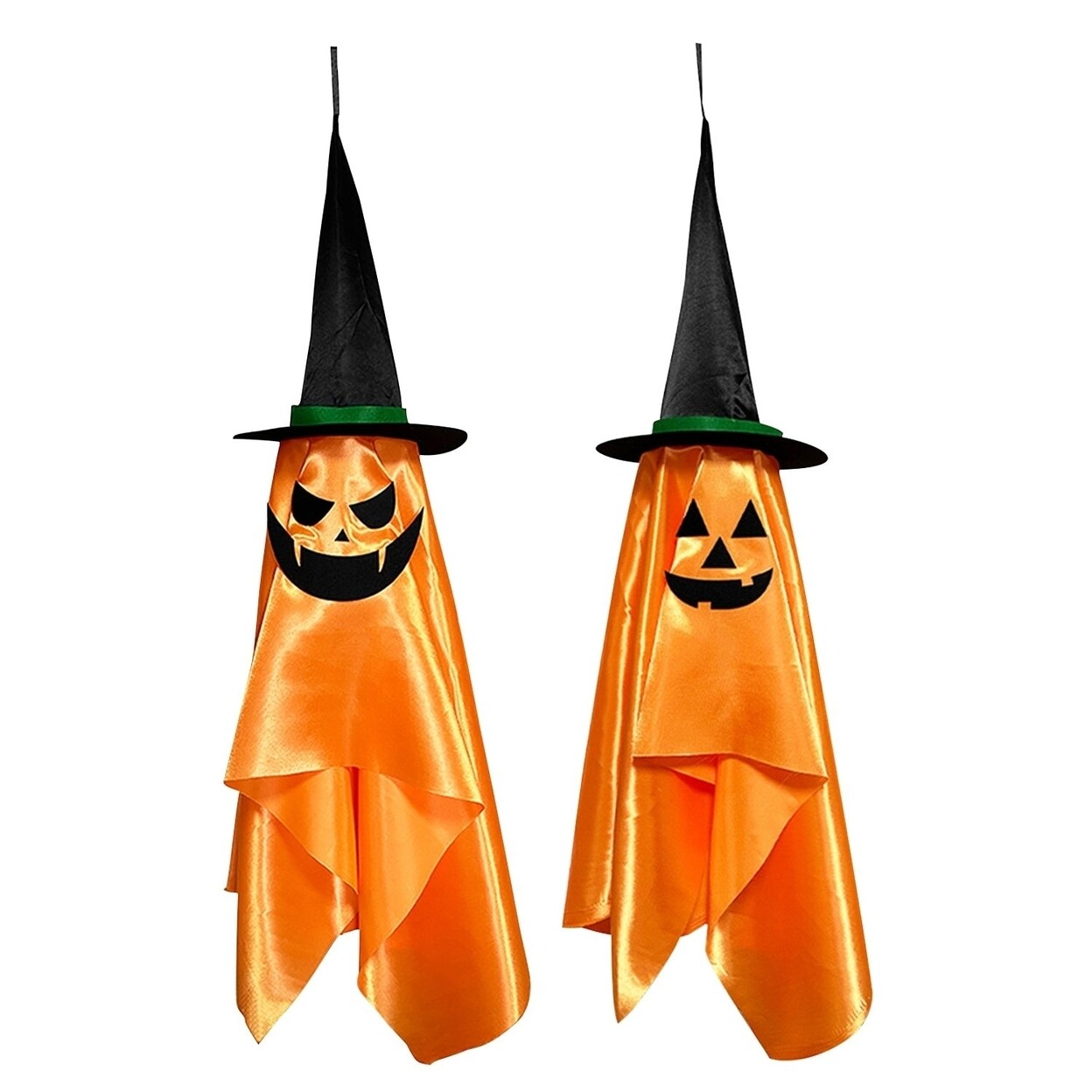 2 Pack Hanging Ghosts With Wizard Hat Snicker Scary Face Halloween Party Hanging Decorations Pumpkin Wizard Hat For Eave