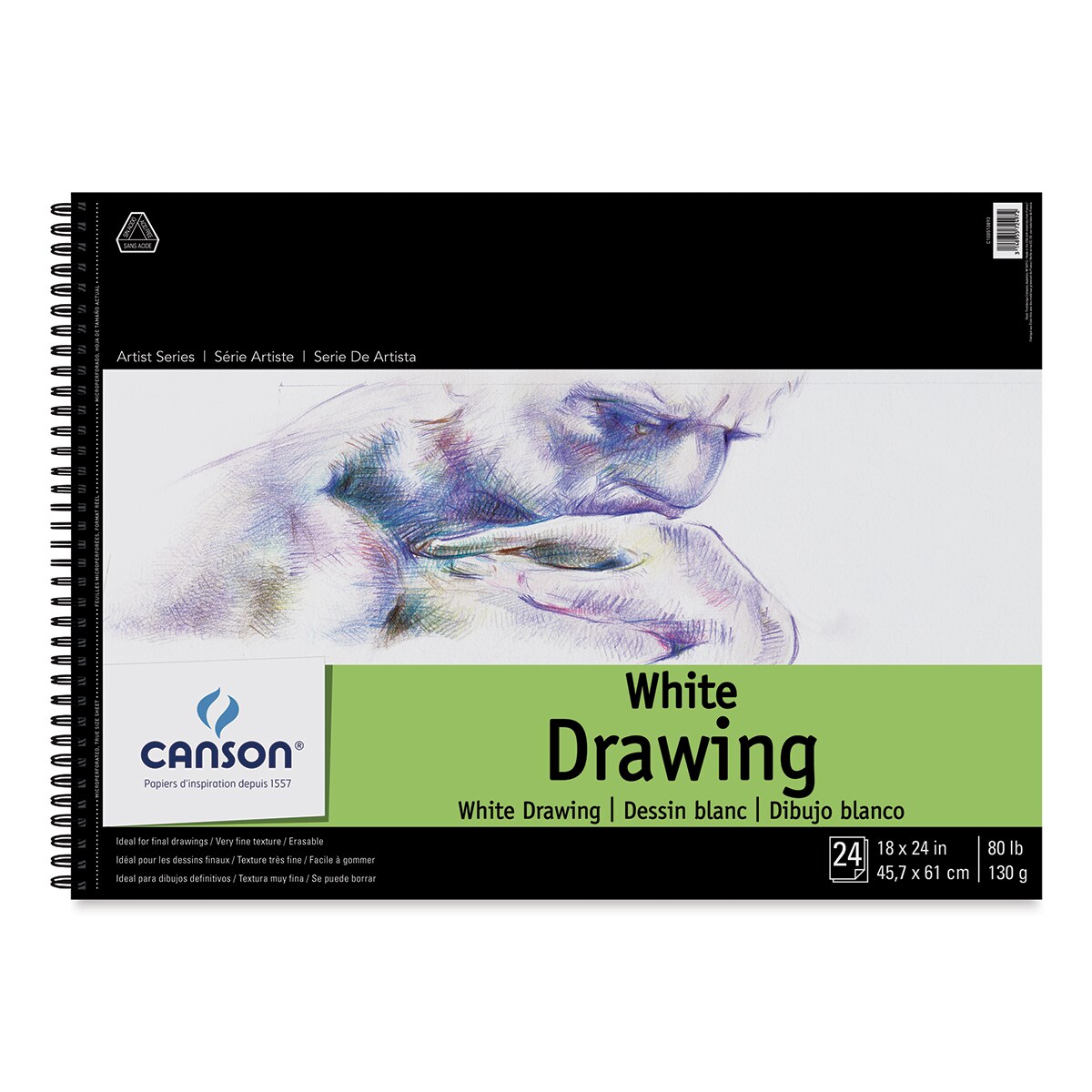 Canson Pure White Drawing Pad - 80 lb, 24 Sheets, 18&#x22; x 24&#x22;