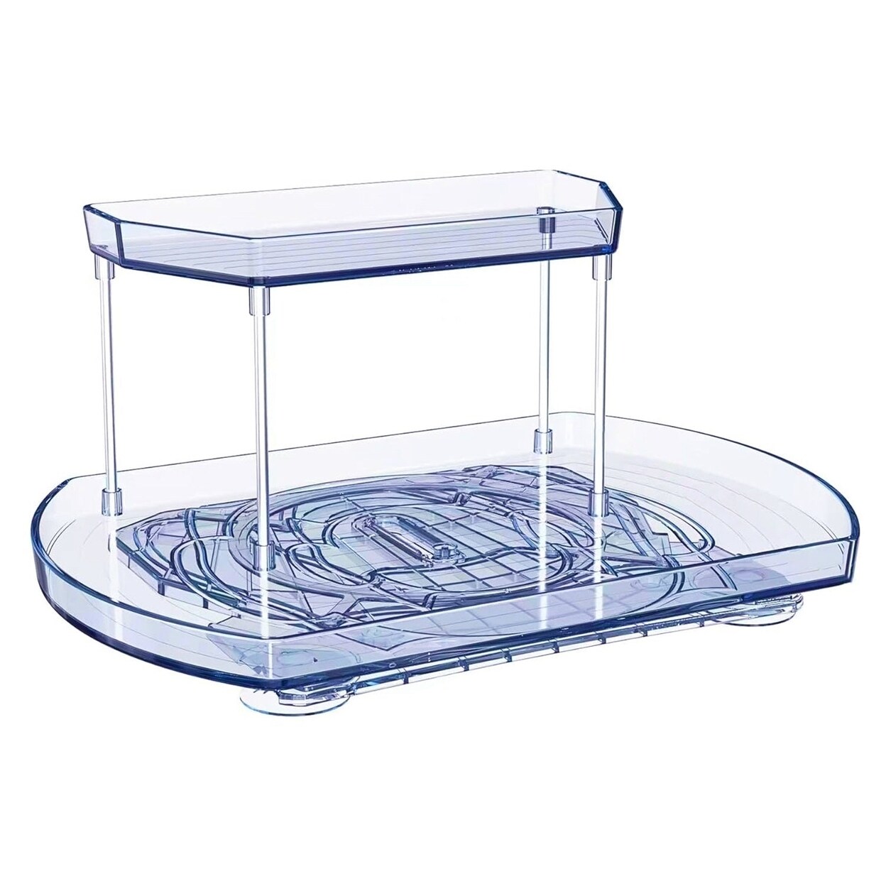 2 Tier Turntable Organizer Rectangular Refrigerator Spinner Storage Rack With Rotatable Slide Rail For Kitchen Cabinet