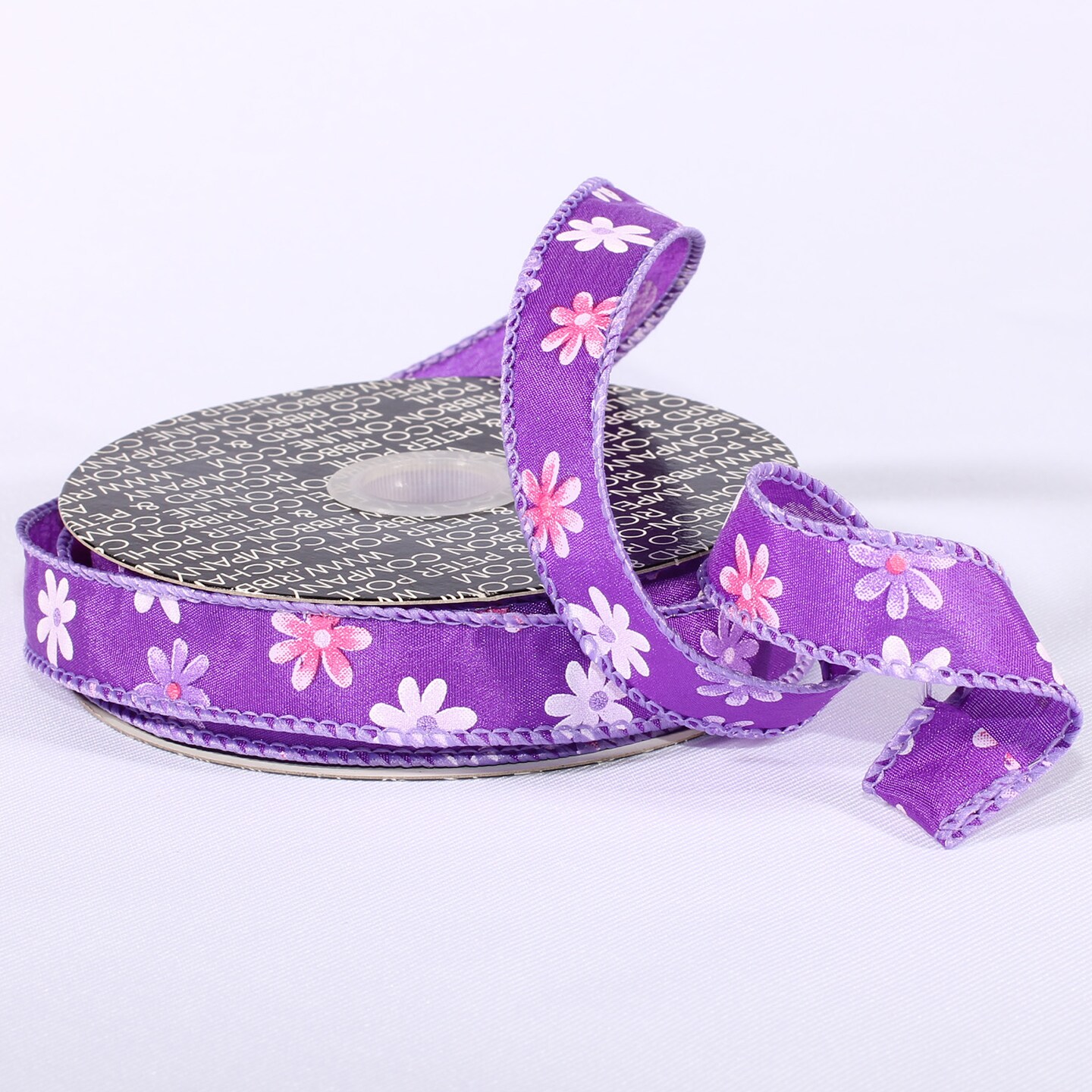 The Ribbon People Purple and White Floral Wired Craft Ribbon 0.5" x 40 Yards