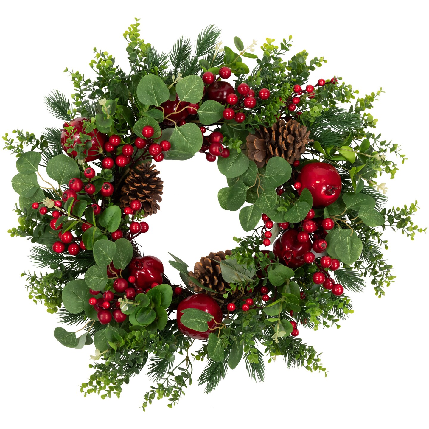 Northlight Crabapple and Berries Boxwood and Pine Artificial Christmas Wreath - 26&#x22; - Unlit