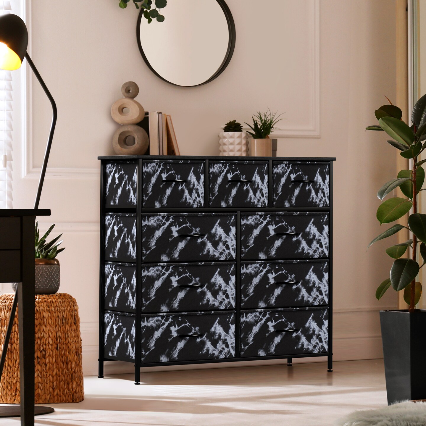 Sorbus Dresser with 9 Drawers - Furniture Storage Chest Tower Unit for Bedroom, Closet, etc - Steel Frame, Wood Top, Fabric Bins