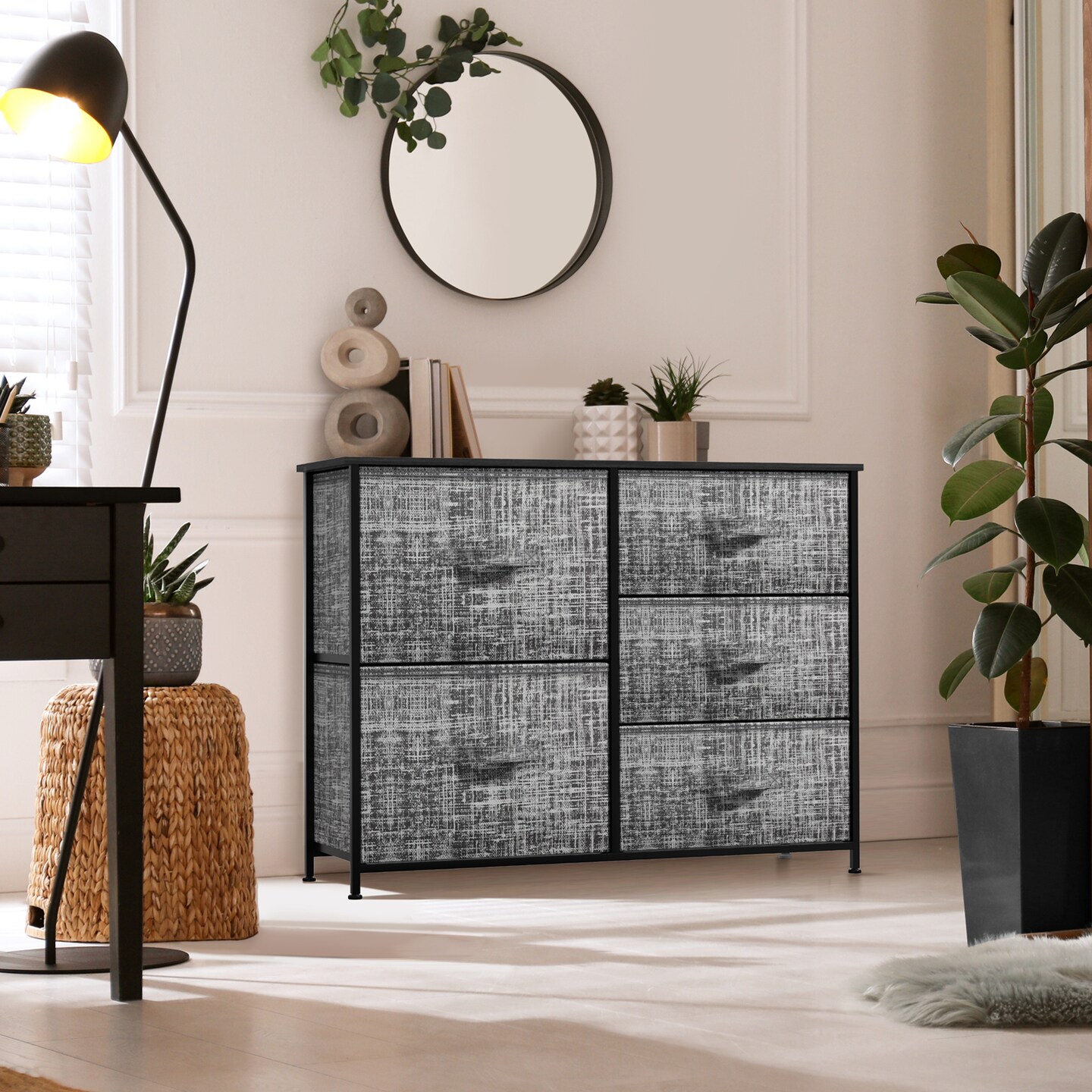 Sorbus Dresser with 5 Drawers - Storage Chest Organizer with Steel Frame, Wood Top, Handles, Fabric Bins