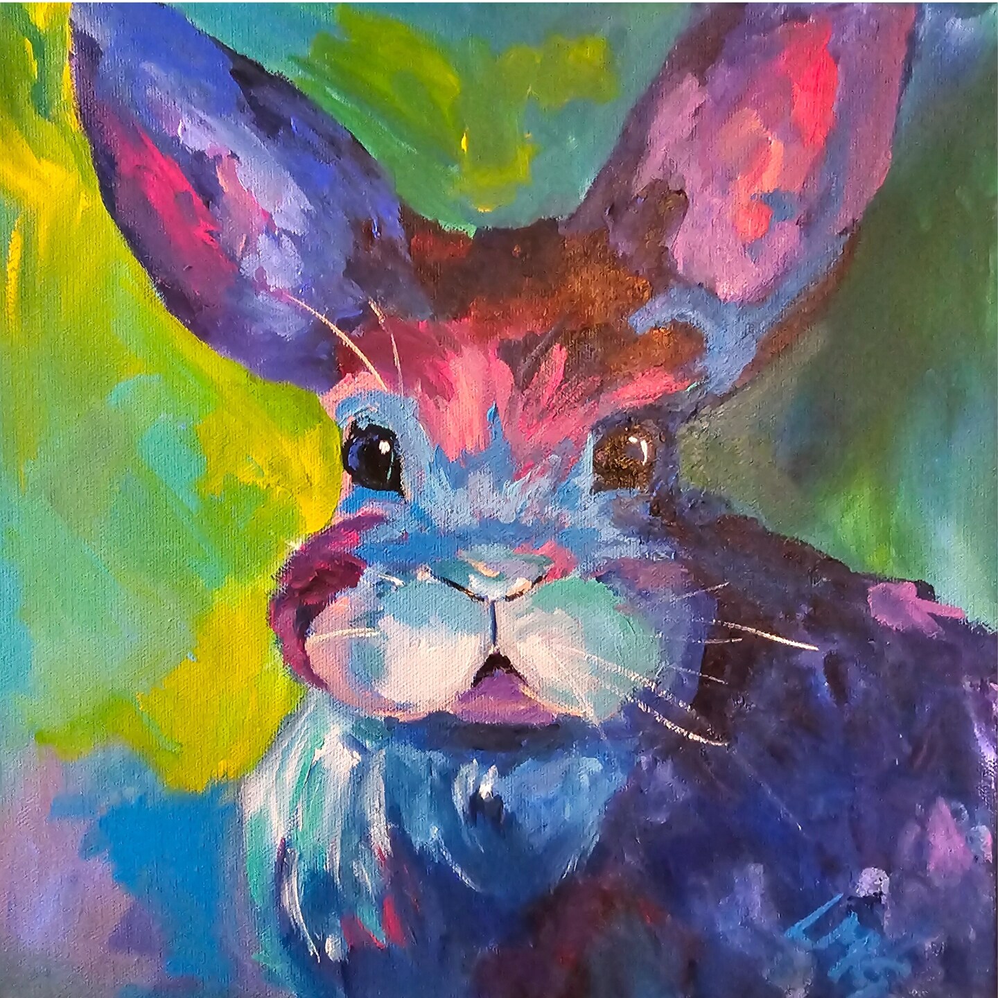 Original 12x12 Bunny Rabbit painting, Abstract rabbit wall art, Square ...