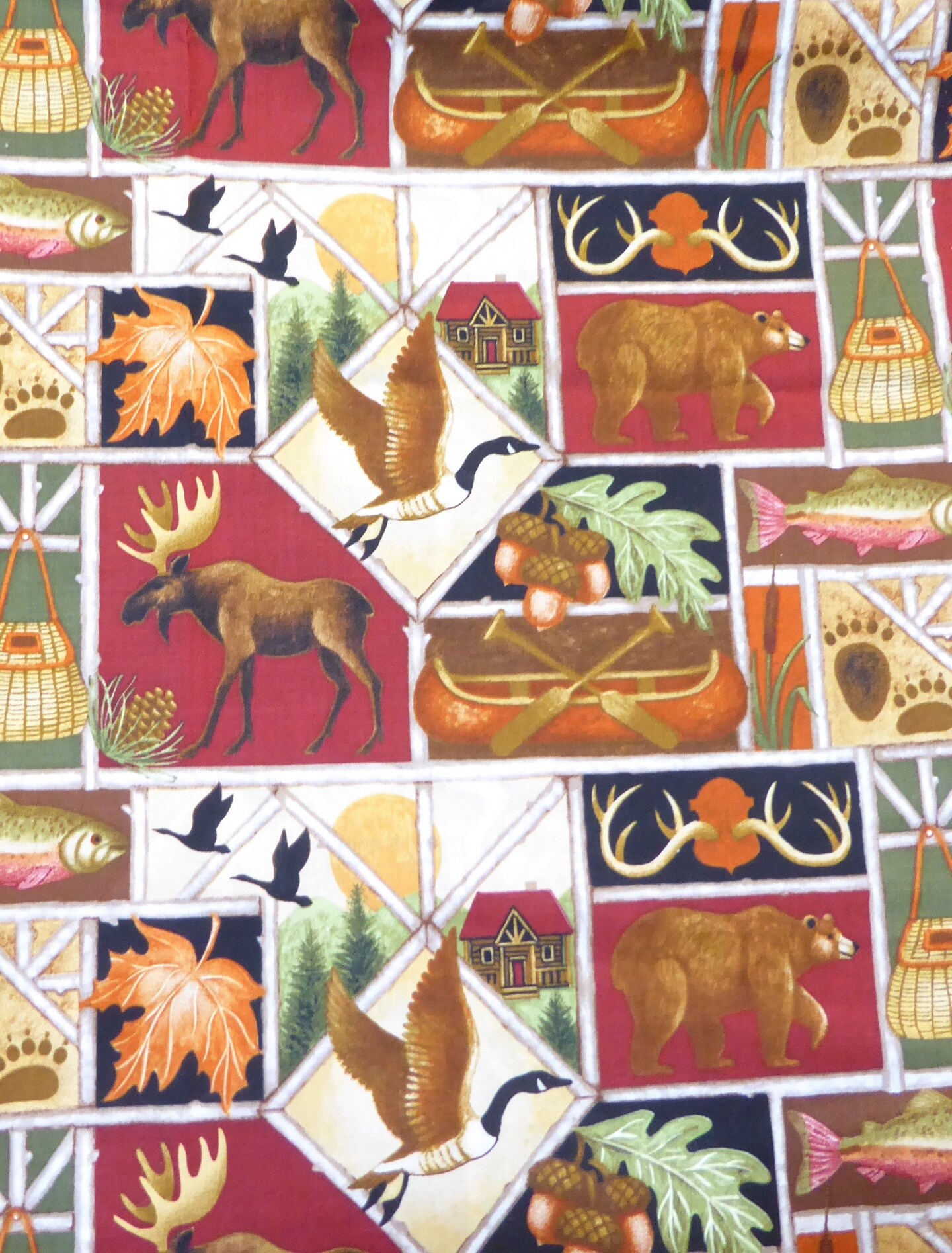 Lodge Collage Patch Cotton Fabric by Springs Creative 1.5 Yard Piece