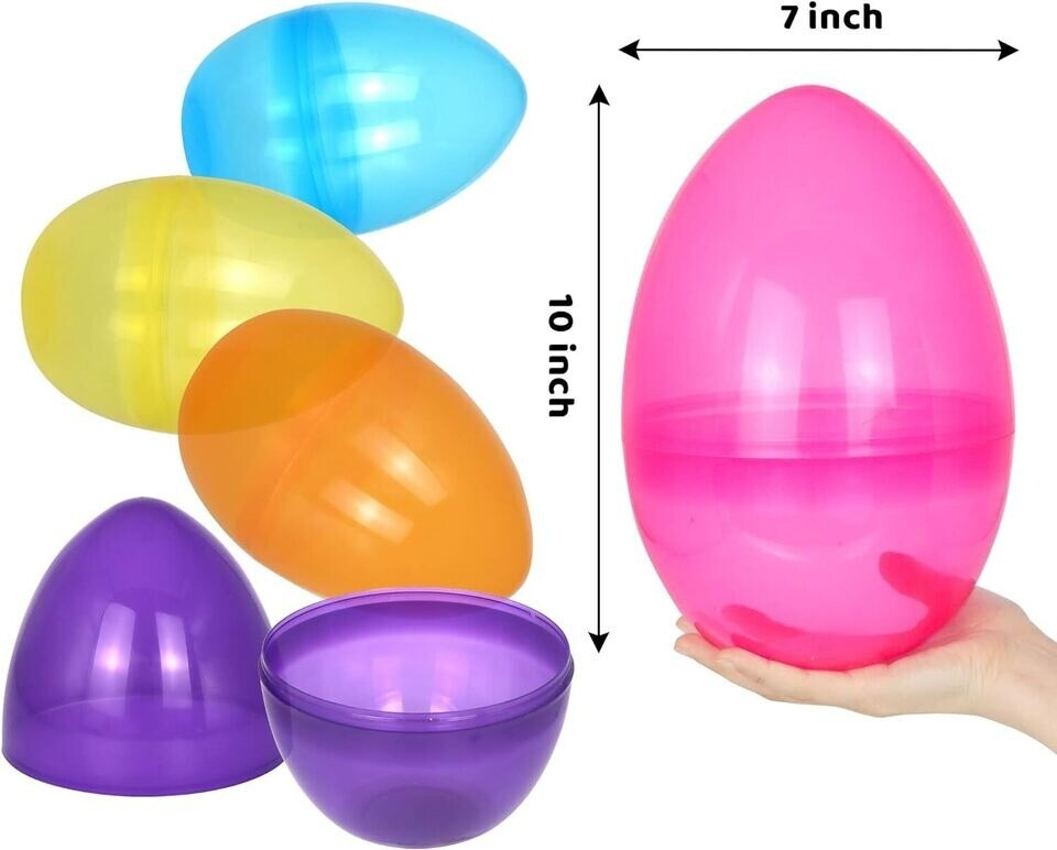6Pcs 10" Jumbo Easter Eggs Transparent Colorful for Easter Eggs Hunt Party Favor