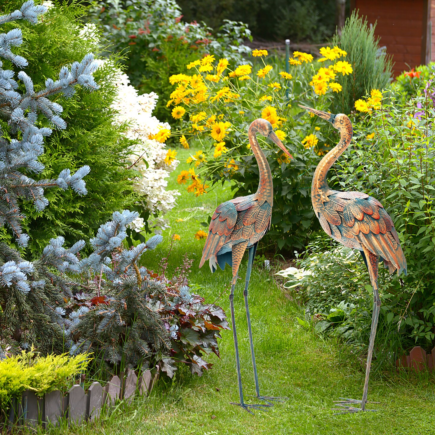 Costway 2-Piece Metal Crane/Flamingo Garden Statue Sculpture Set Outdoor Yard Lawn Decoration