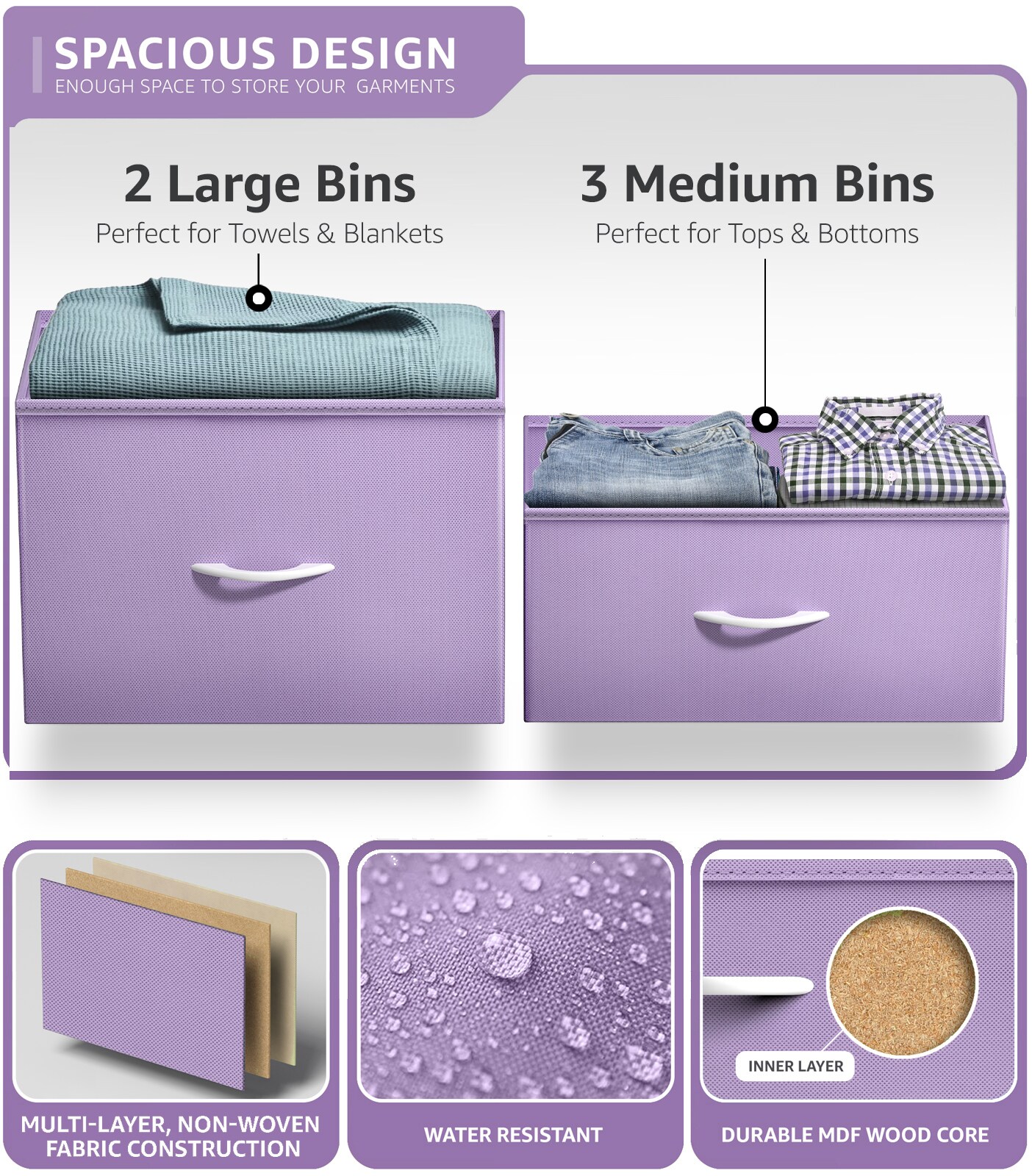 Sorbus Dresser with 5 Drawers - Storage Chest Organizer with Steel Frame, Wood Top, Handles, Fabric Bins