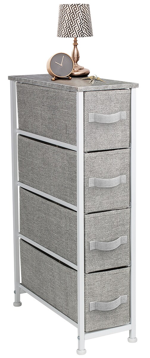 Sorbus 4 Drawers Narrow Dresser - with Steel Frame, Wood Top & Easy Pull Fabric Bins for Small Spaces, Closets, Bedroom, Bathroom & Laundry