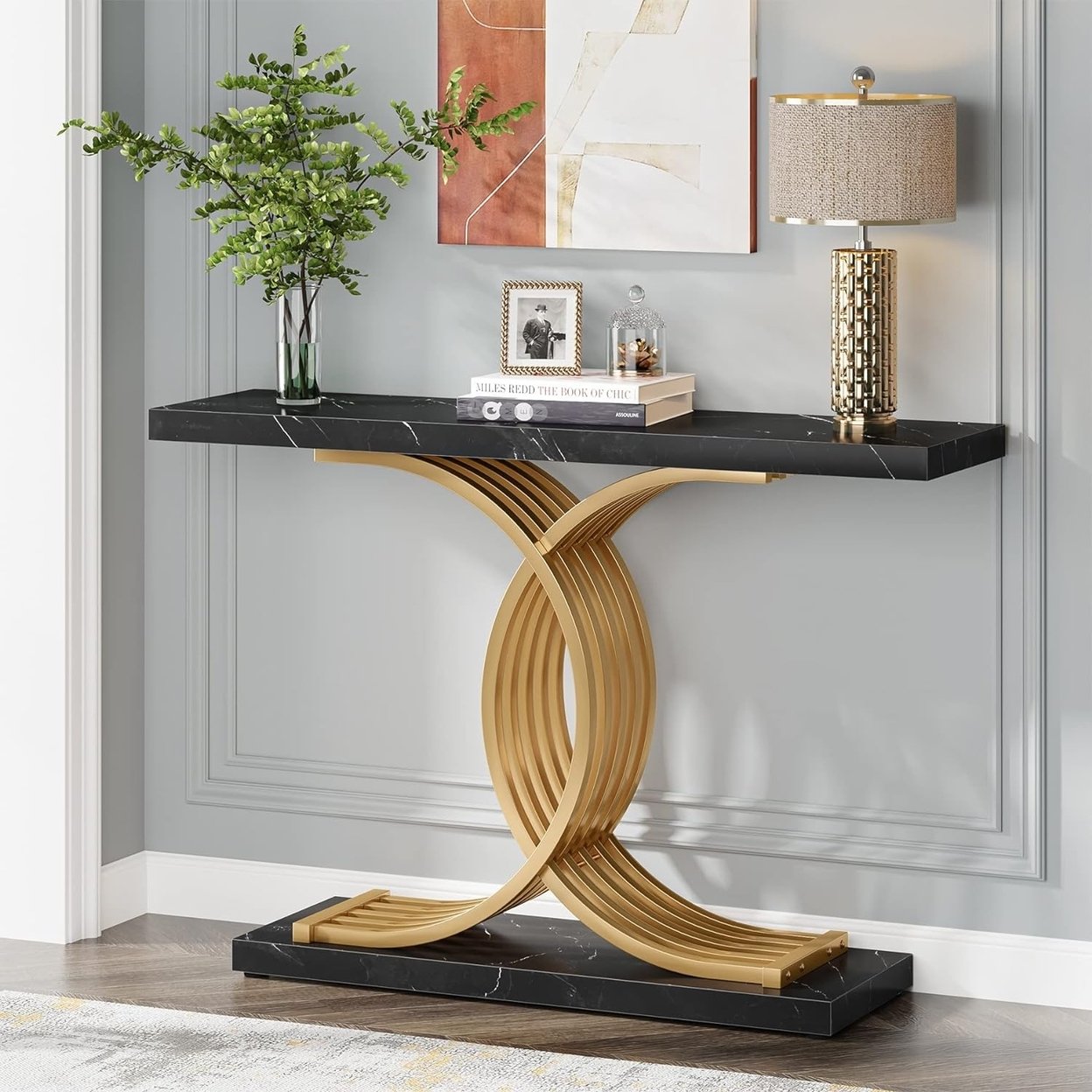 Tribesigns 39 Inch Gold Entryway Table Modern Faux Marble Console With Metal Legs