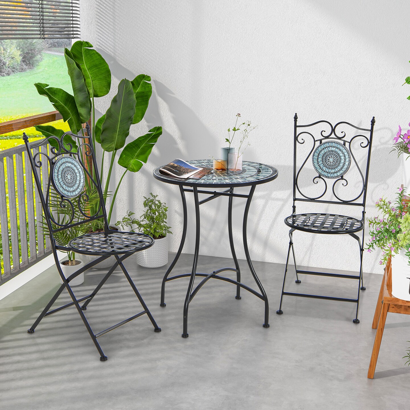 Set Of 2 Mosaic Chairs For Patio Metal Folding Chairs