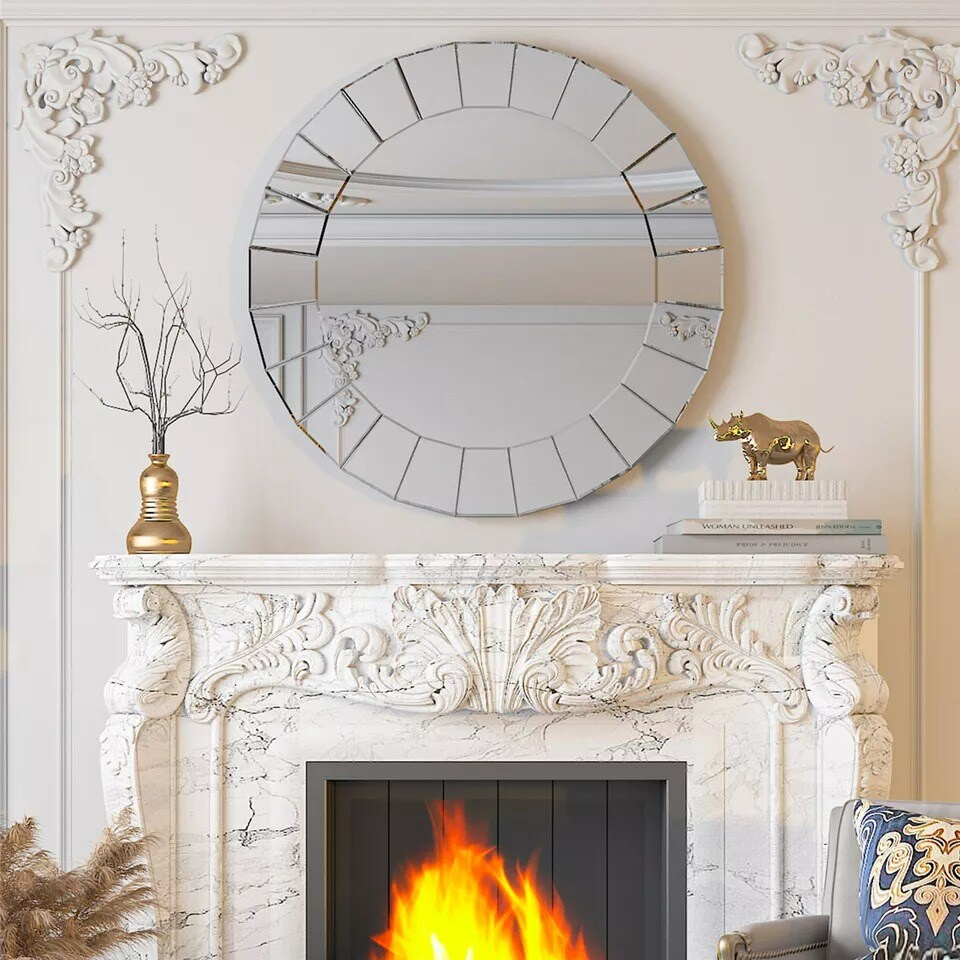 Wisfor Round Decorative Bathroom Mirror Accent Mirror w/Irregular Beveled Edge