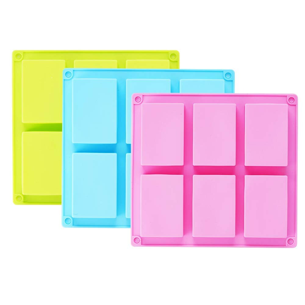 3 Pck Silicone Soap Molds(Blue &#x26; Pink &#x26; Green), 6 Cavities Silicone Baking Mold DIY Handmade Soap Making, Muffin, Loaf, Brownie, Cornbread and More