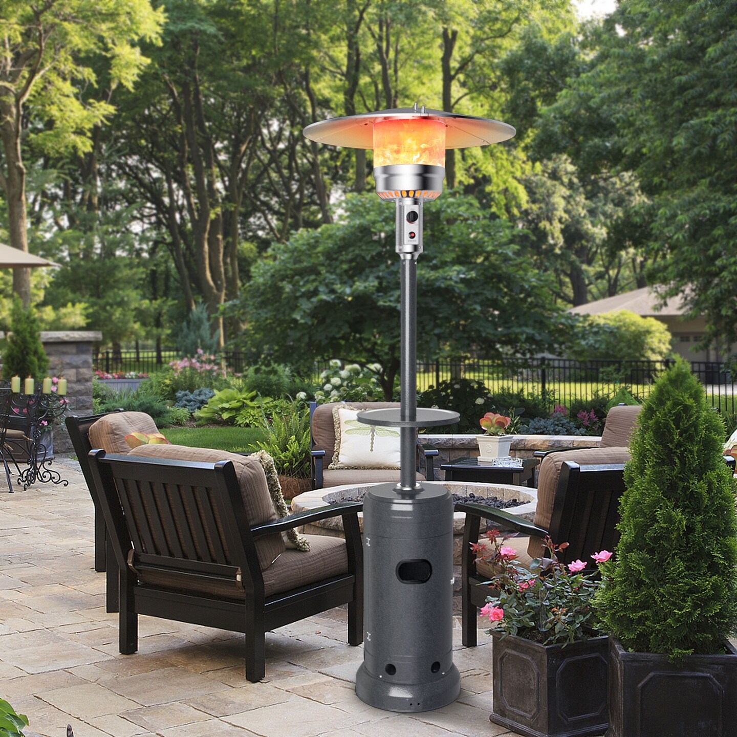 Outdoor Heater Propane Standing LP Gas Steel with Table &#x26; Wheels