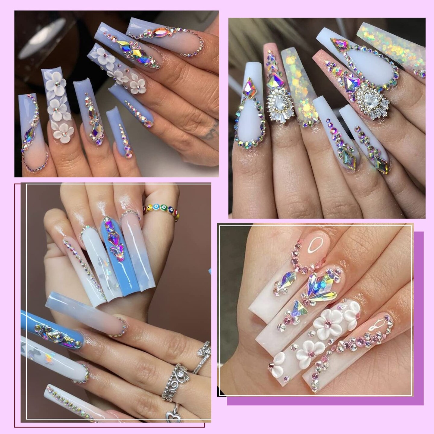 1820 Pieces Rhinestones Nail Gems, 12 Styles 3D Glass Crystals Charms Shiny Multi Shape Flatback Nail Rhinestones for Nail Art with Picker and Tweezers for DIY Nail Art