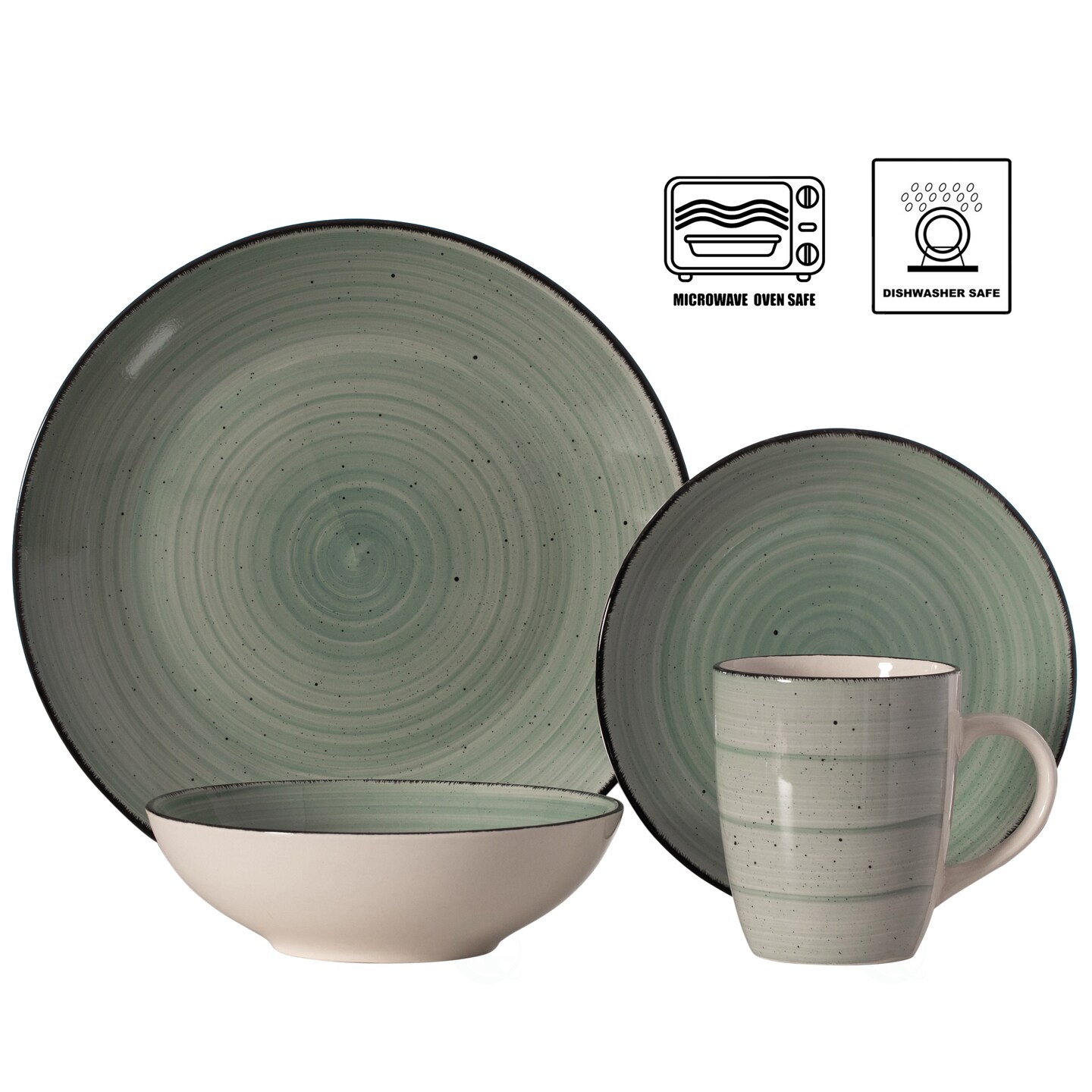 Spin Wash Dinnerware Dish Set | Mugs, Salad and Dinner Plates and Bowls Sets, High Quality Dishes with Highly Chip and Crack Resistant, Dishwasher and Microwave Safe