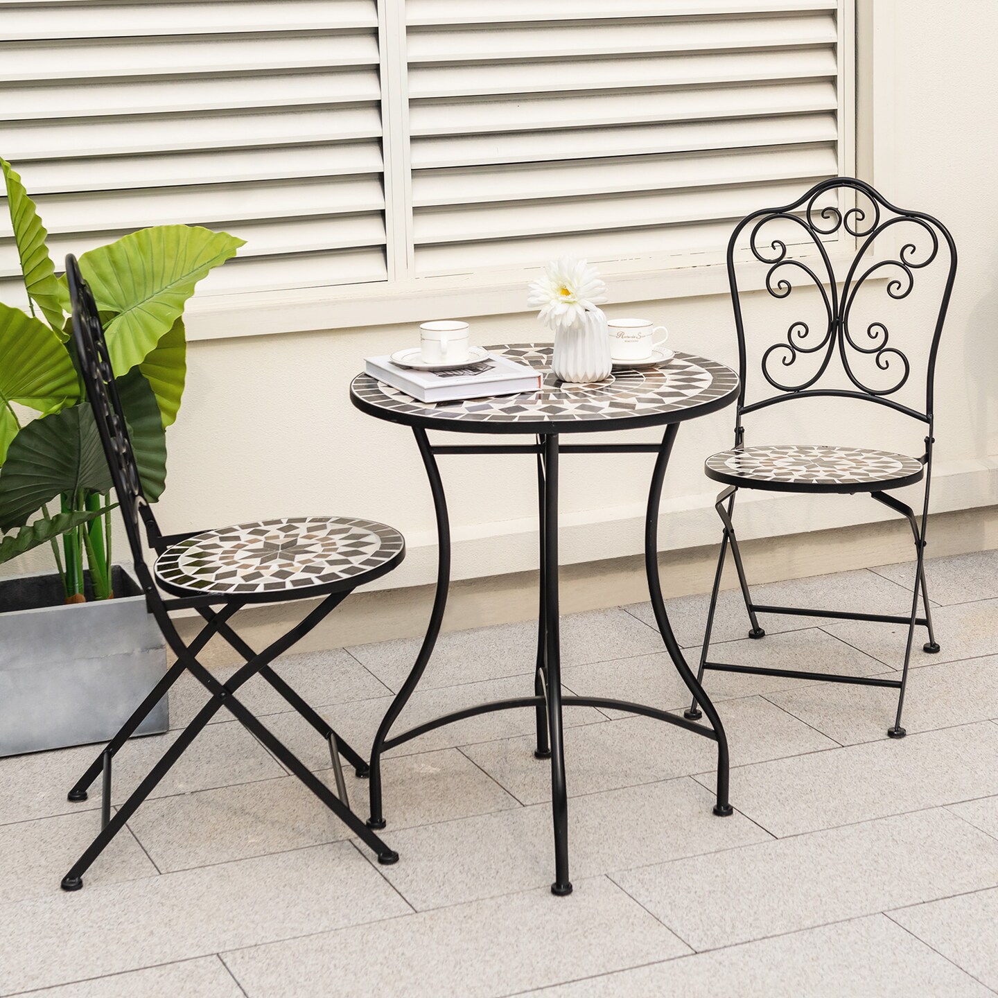Set Of 2 Mosaic Chairs For Patio Metal Folding Chairs
