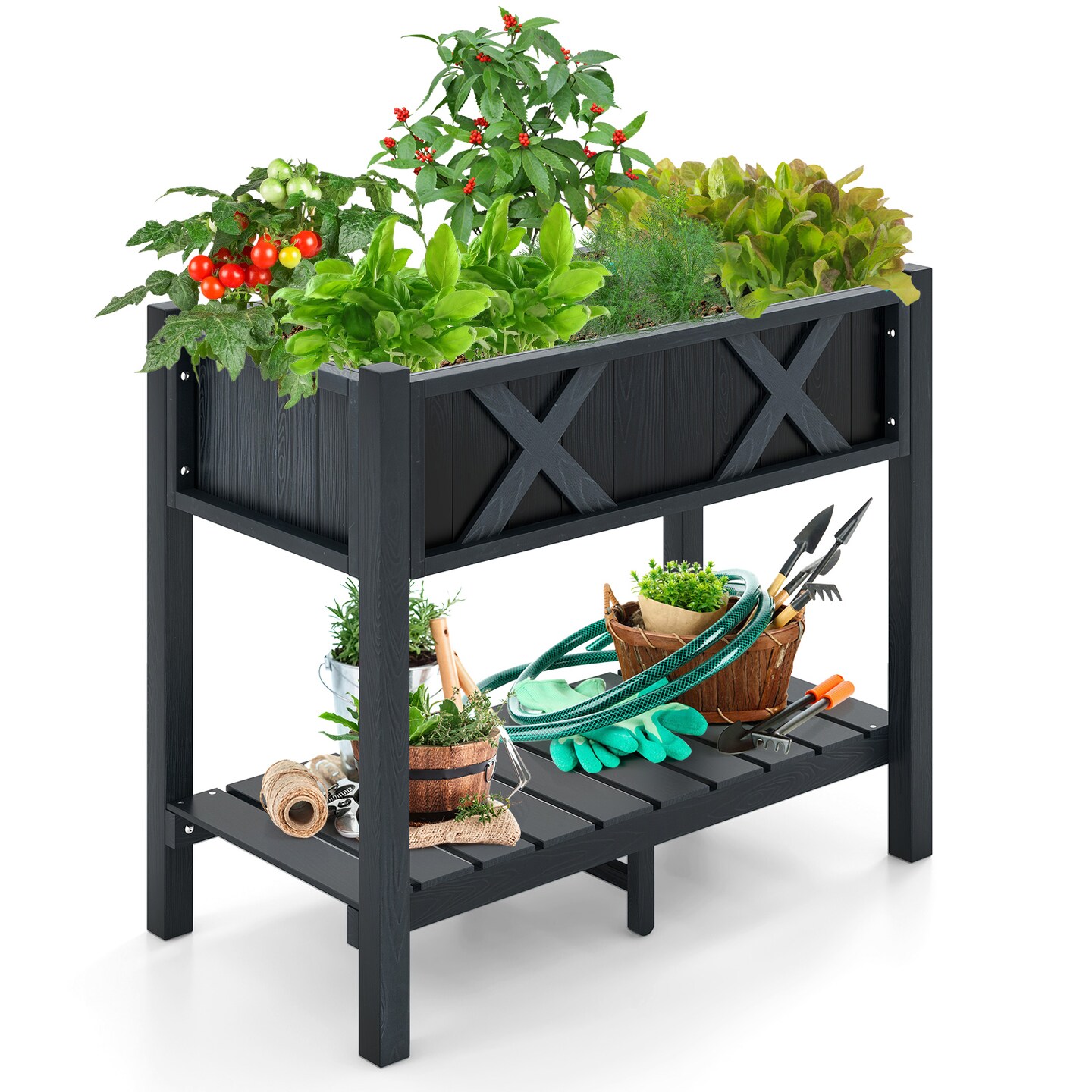 Elevated Planter Box with Drainage Poly Wood Raised Garden Bed for Vegetables and Herbs