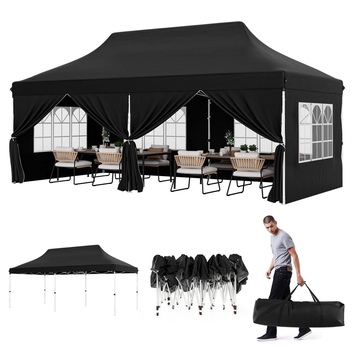 10 X 20 Ft Pop Up Canopy With 6 Sidewalls And Windows And Carrying Bag For Party Wedding Picnic