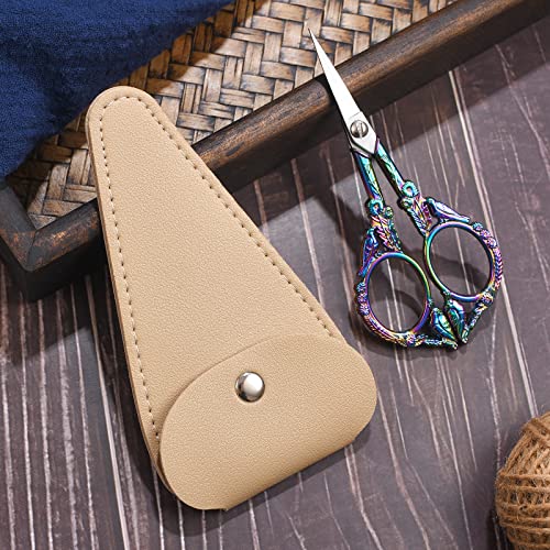 Sewing Embroidery Scissors, 4.6in Small Sharp Tip Craft Scissor, Rainbow Vintage Shears Detail Yarn Thread Snips for Cross Stitch Needlework DIY Art Handcraft Tool w/Apricot Case