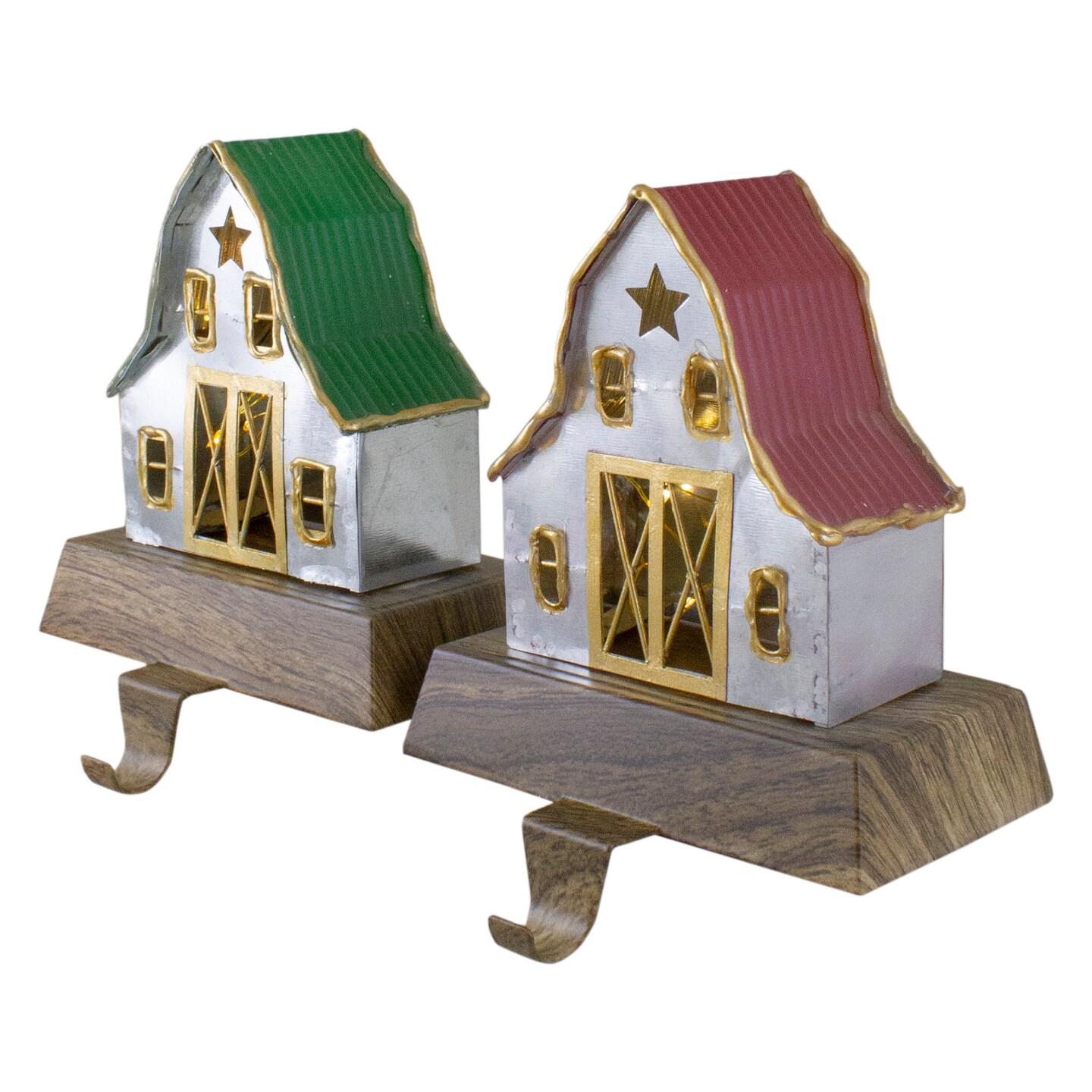 Northlight Set of 2 LED Lighted Galvanized Barn Christmas Stocking Holders 5.5&#x22;