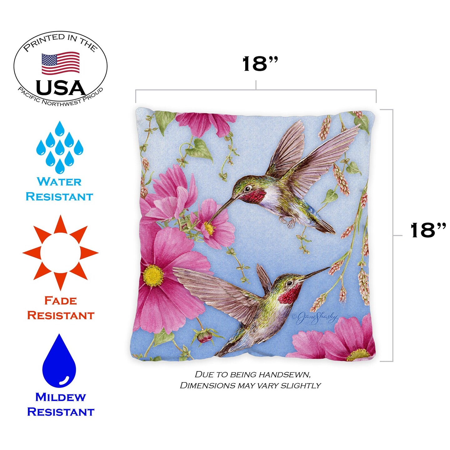 Hummingbirds with Pink Decorative Hummingbird Indoor/Outdoor Pillow Cover (set of 2)