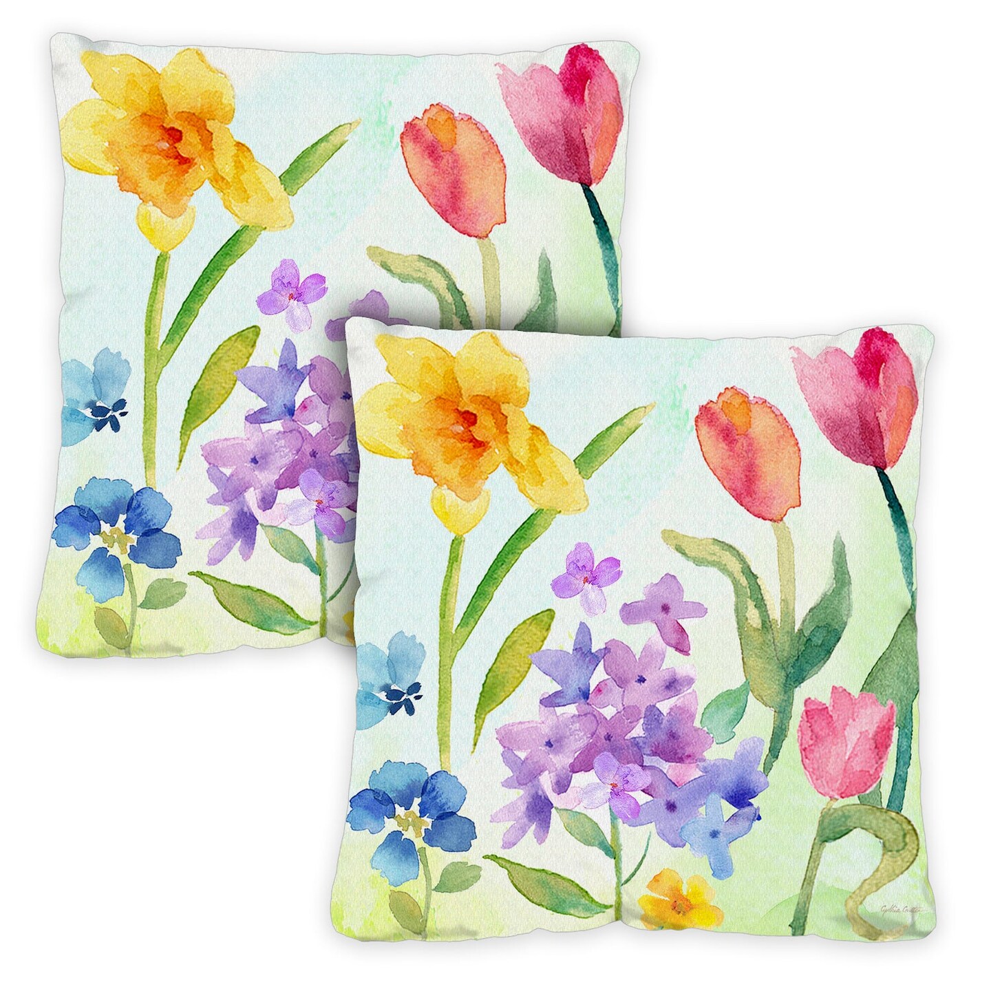 Spring Watercolors Decorative Spring Indoor/Outdoor Pillow Cover (set ...