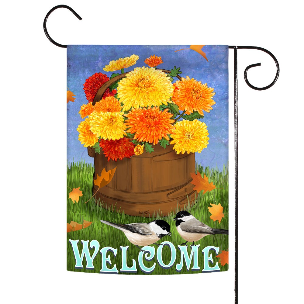 Chickadees And Mums Decorative Fall Double Sided Flag 